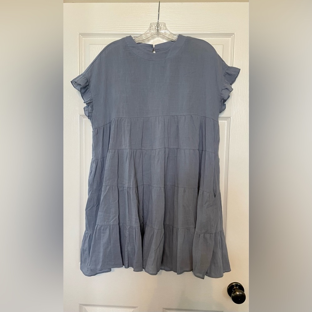 NBW Women’s Listicle Ruffle Sleeved Mini Tiered Gray Dress, Size Medium